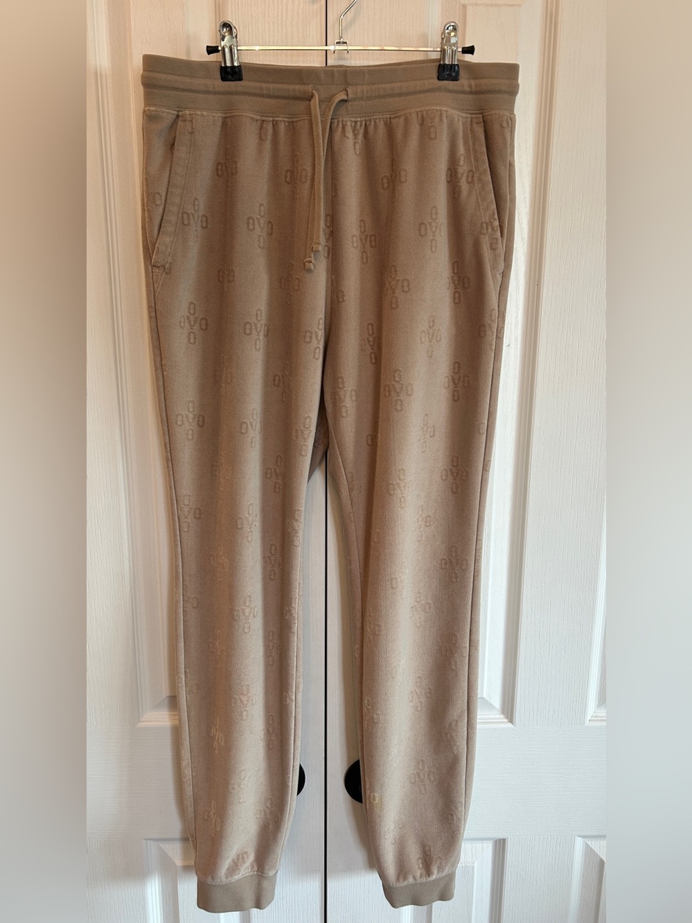 OVO Women's Monogram Terry Joggers Tan Beige Cotton Blend M EUC
